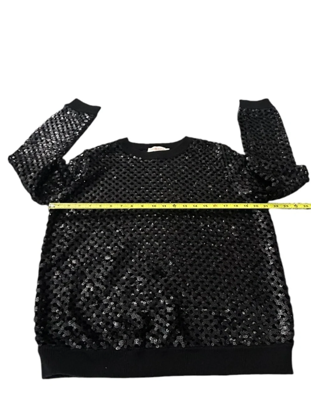 Tory Burch Black Lansing Merino Wool Blend Open Knit Sequin Sweater Women's M